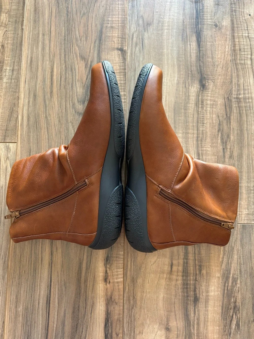 Hotter Women's Chestnut Brown Leather Slouch Ankle Boots Side Zip Size 11